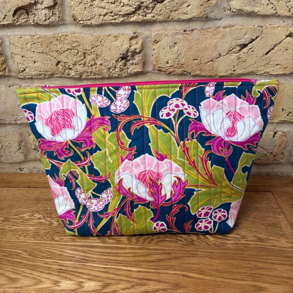 Bright Floral Print Quilted Fabric Washbag