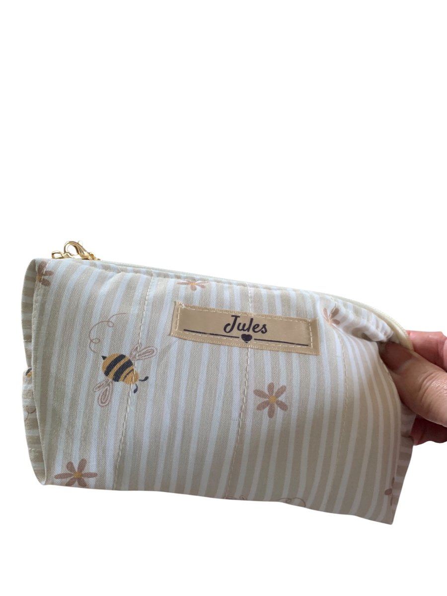 Mini Cosmetic Bag.  Bee Line.  Bee's and Daisies.