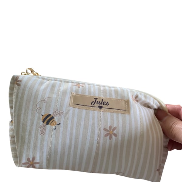 Mini Cosmetic Bag.  Bee Line.  Bee's and Daisies.