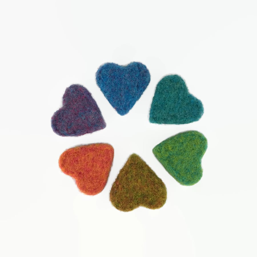 Needle felted rainbow hearts, photography props, wedding favour, set of 6