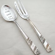 Teaspoon and cakefork set, handstamped vintage