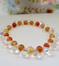 'Raindrops in Autumn' Carnelian and Czech glass stretchy bracelet  - Image 3