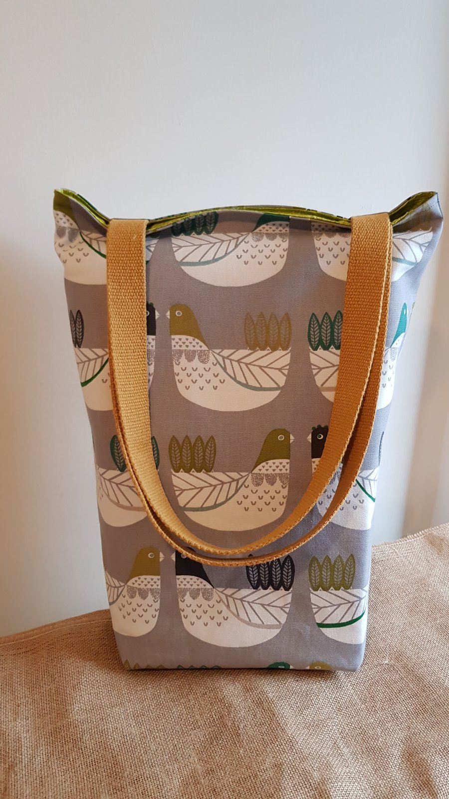 Scandi style tote bag with long handles: Scandi birds
