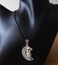 Moon and Owl Pendant Necklace on Black Adjustable Cord