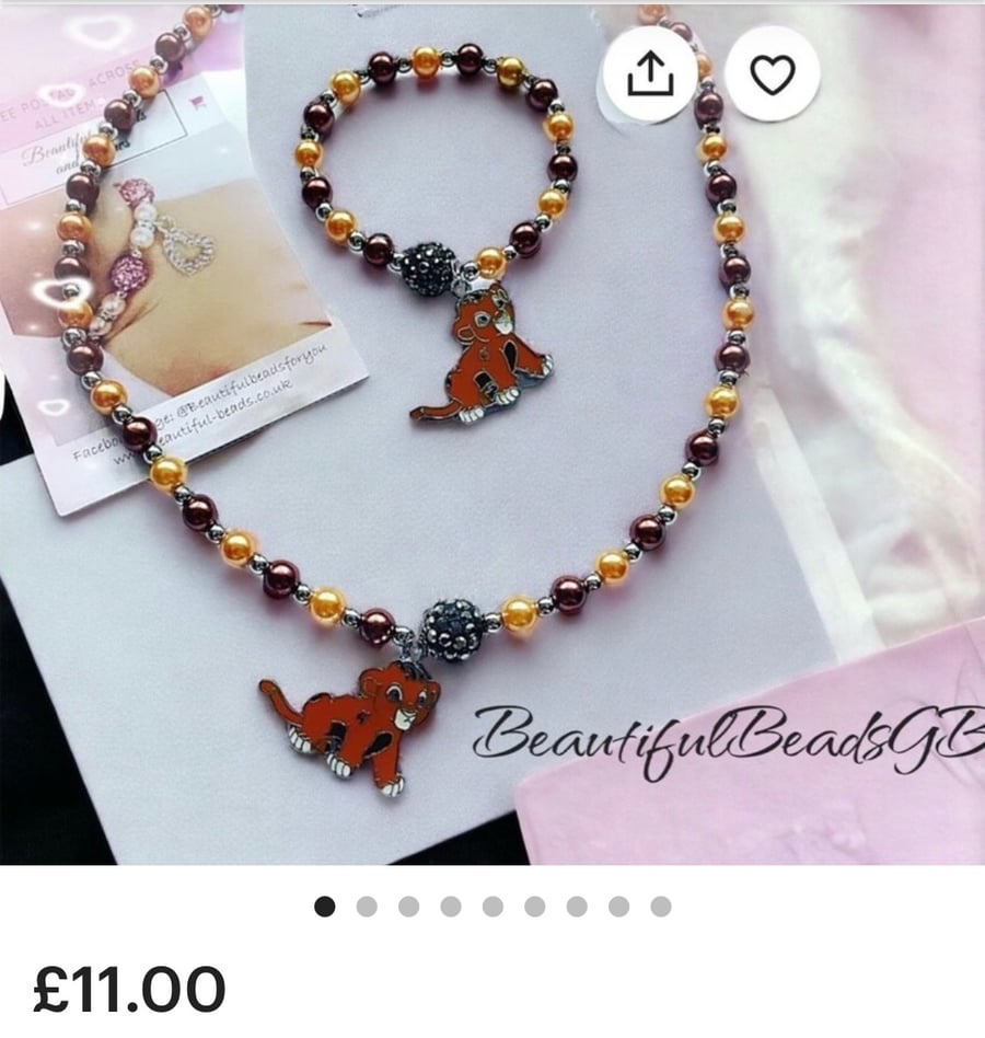 Jewellery set toddler adult kids lion theme necklace and bracelet set