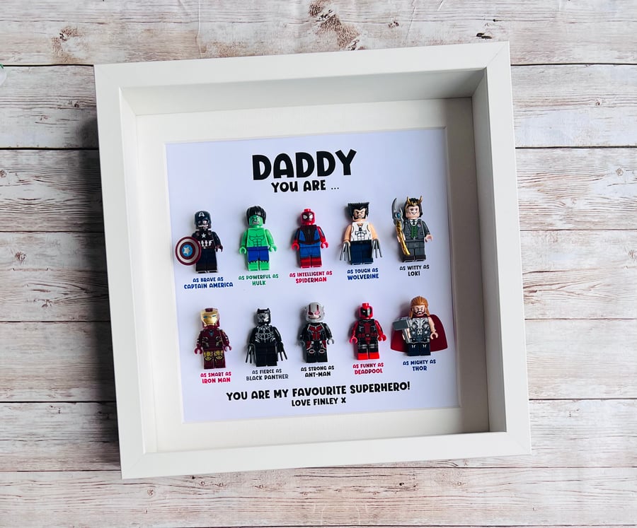 Dad Daddy Superhero Marvel Minifigures Frame