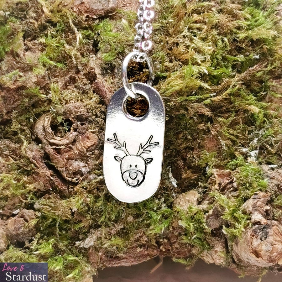 REINDEER Hand Stamped Pewter Necklace
