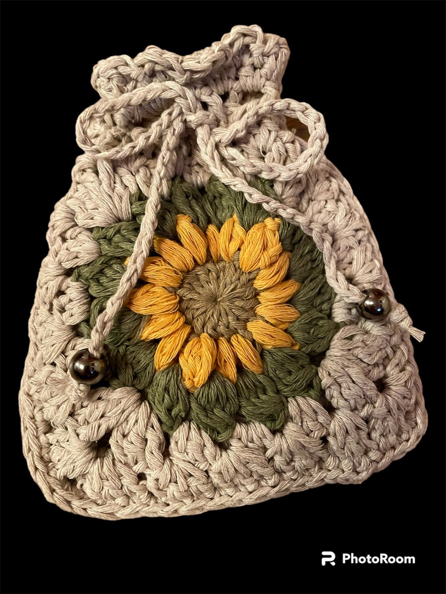 Reusable Sunflower Gift Bag, Gift Pouch, Gift Bag, Crochet Bag
