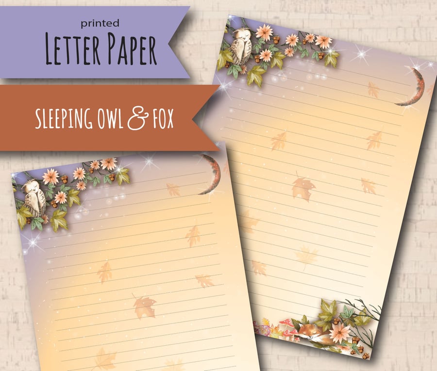 Letter Writing Paper Sleeping Owl and Fox