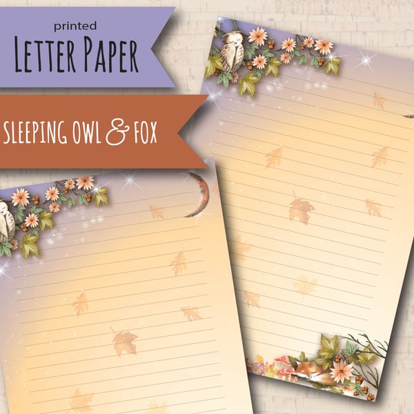 Letter Writing Paper Sleeping Owl and Fox