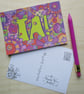 A6 "Ta!" Thank You Postcard with funky colourful flowers - Image 2
