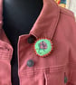 Handmade and hand painted fabric pin brooch with rose design  - Image 3