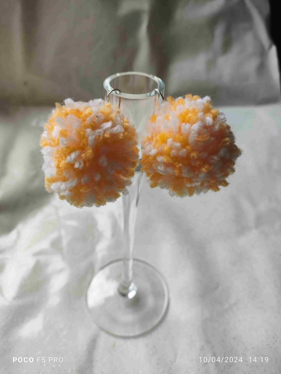 Yellow and white pom pom earrings 