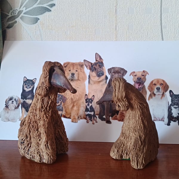 "Two Afghan Hounds" Ceramic Earthenware Pottery Ornaments