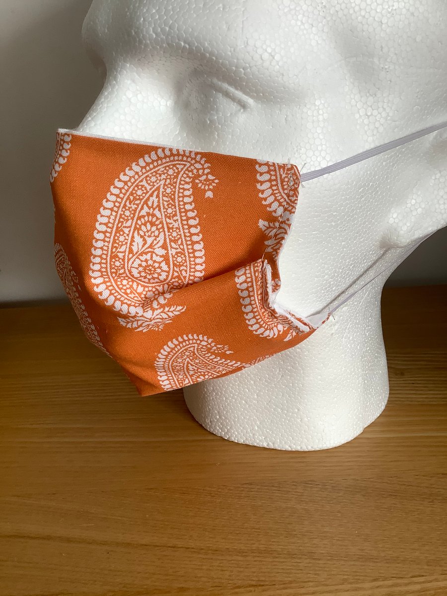 Orange paisley pattern Cotton Face mask, Reusable face mask, Free P&P