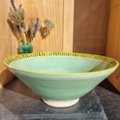 Stoneware Pottery Bowl, Green wheel thrown Bowl, Fruit Bowl,Large salad Bowl 
