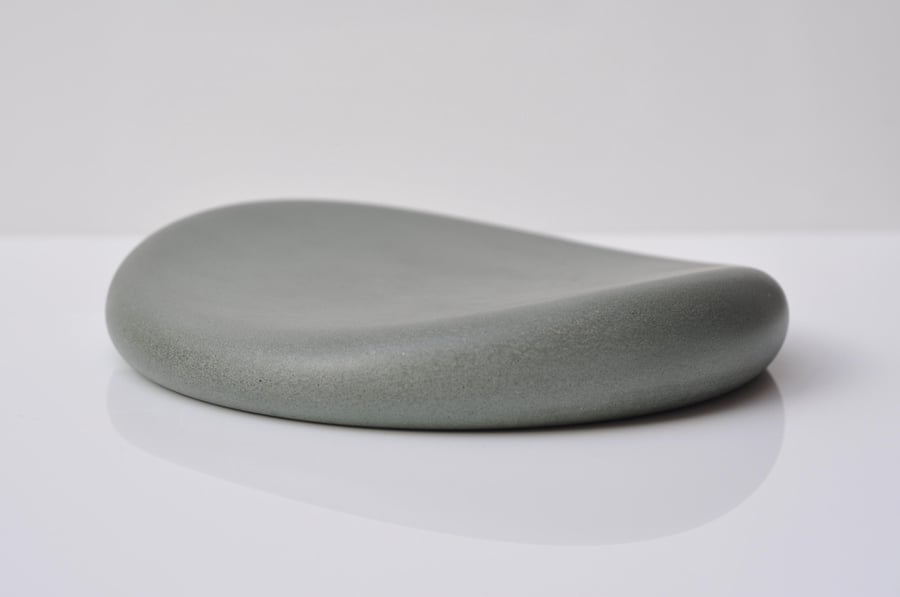 Concrete Pebble Tray Grey Green Brutalistic Sculptural Jewellery Bowl Organic Sh