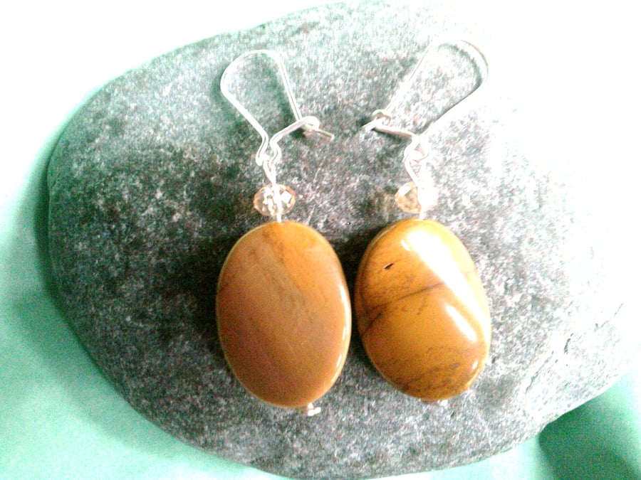 Mustard Yellow Mookaite Dangle Earrings, Australian Jasper Drop Earrings