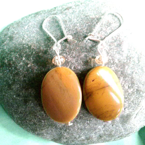 Mustard Yellow Mookaite Dangle Earrings, Australian Jasper Drop Earrings