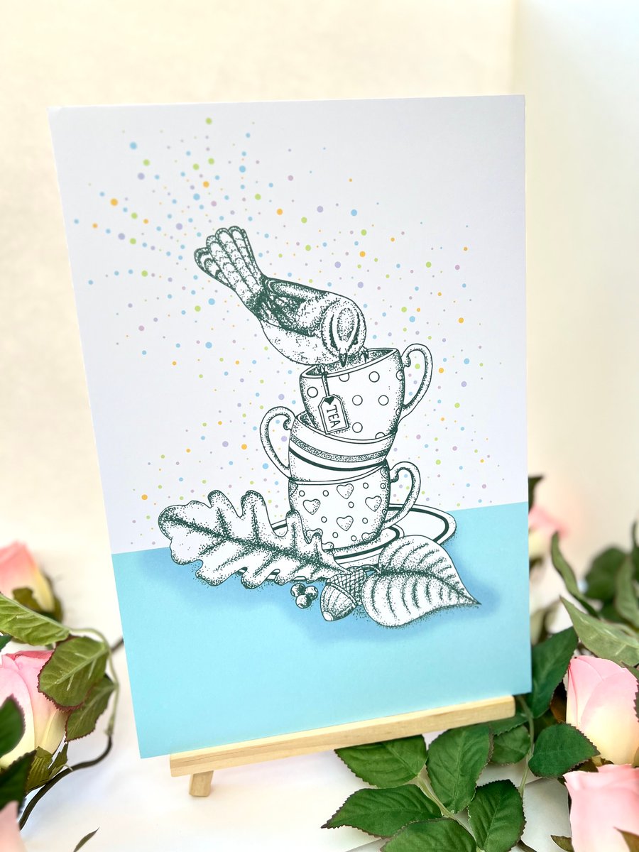 Illustration print - Tea Cup Stack A5  (Small - foam board backing)