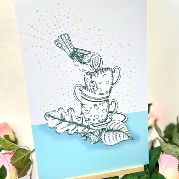 Illustration print - Tea Cup Stack A5  (Small - foam board backing)
