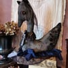 Primitive textile art Swan sculpture,dark textile art, vintage style, home decor