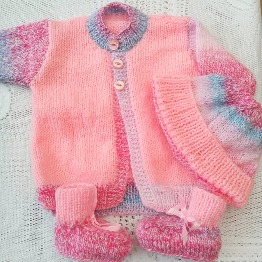 Baby's Knitted 3 Piece Cardigan Set, Baby Clothes, Baby Shower Gift