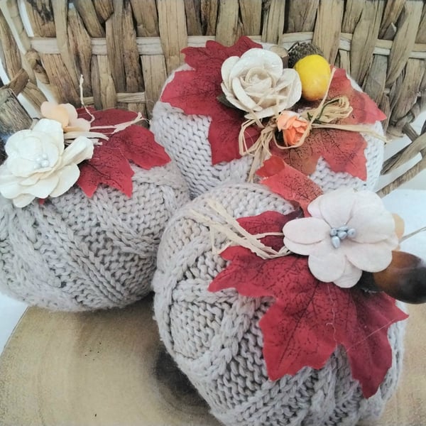 Set of three handmade pumpkins