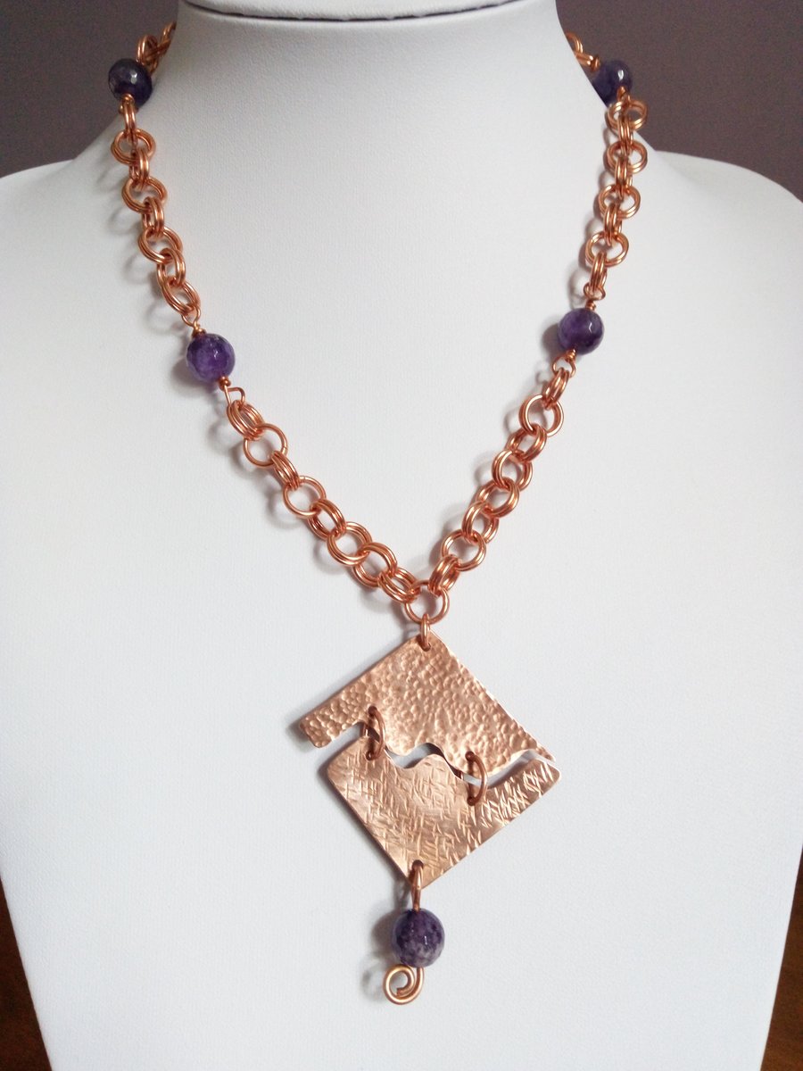 COPPER AND AMETHYST NECKLACE  -  FREE UK SHIPPING
