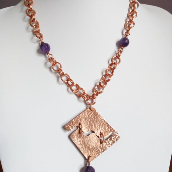 COPPER AND AMETHYST NECKLACE  -  FREE UK SHIPPING