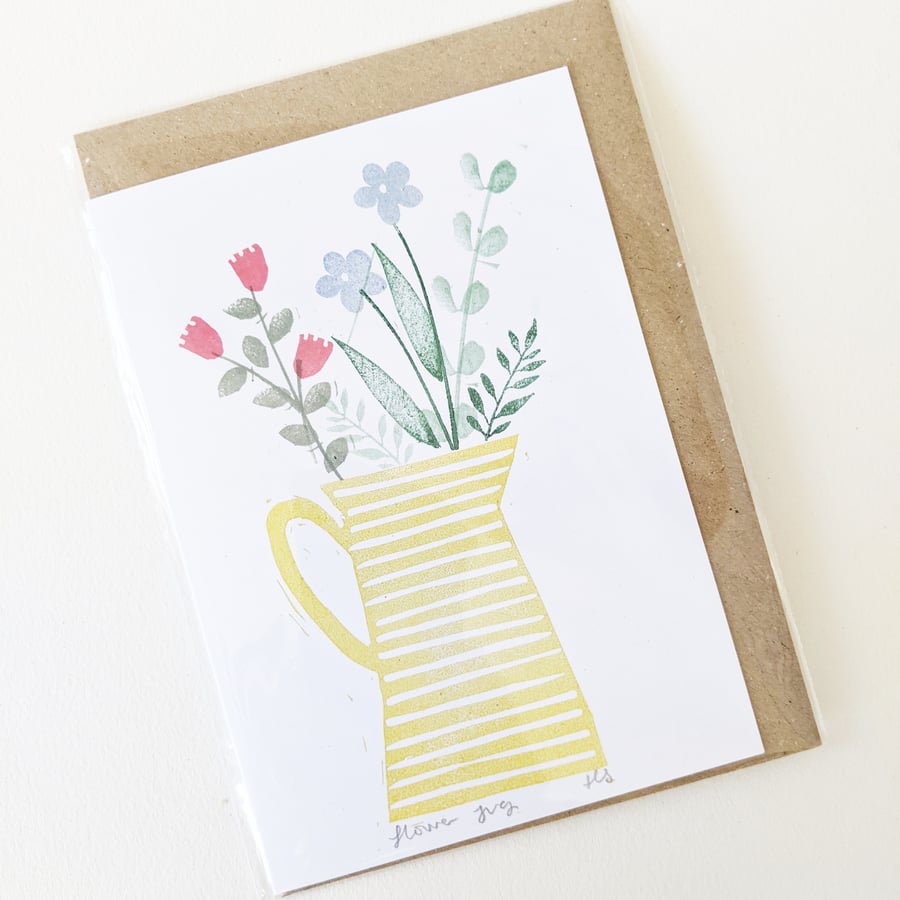 Hand Printed Greetings Card Flower Jug
