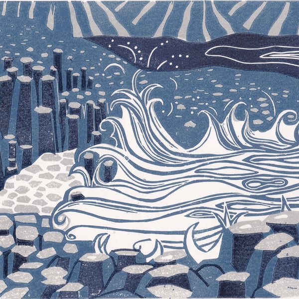 Original lino print "Giant's Causeway"