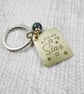 Keyring, Hammered Brass Tag with Engraved Message and Chrysocolla Gemstone - Image 4