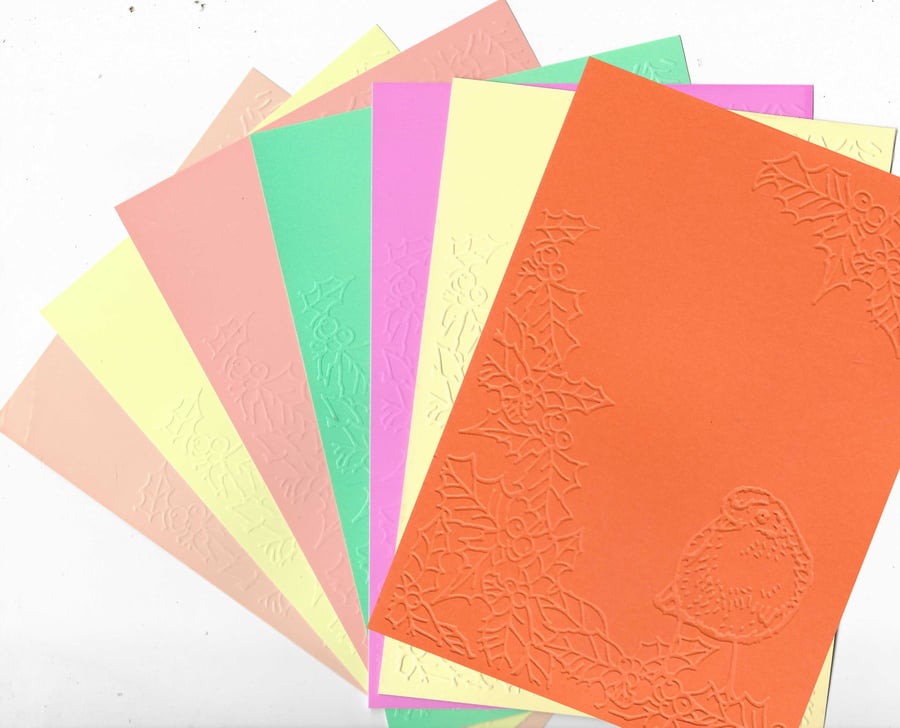 Embossed Card & Paper. 10 Sheets. 5"x7". Assorted Colours. Robin (16)