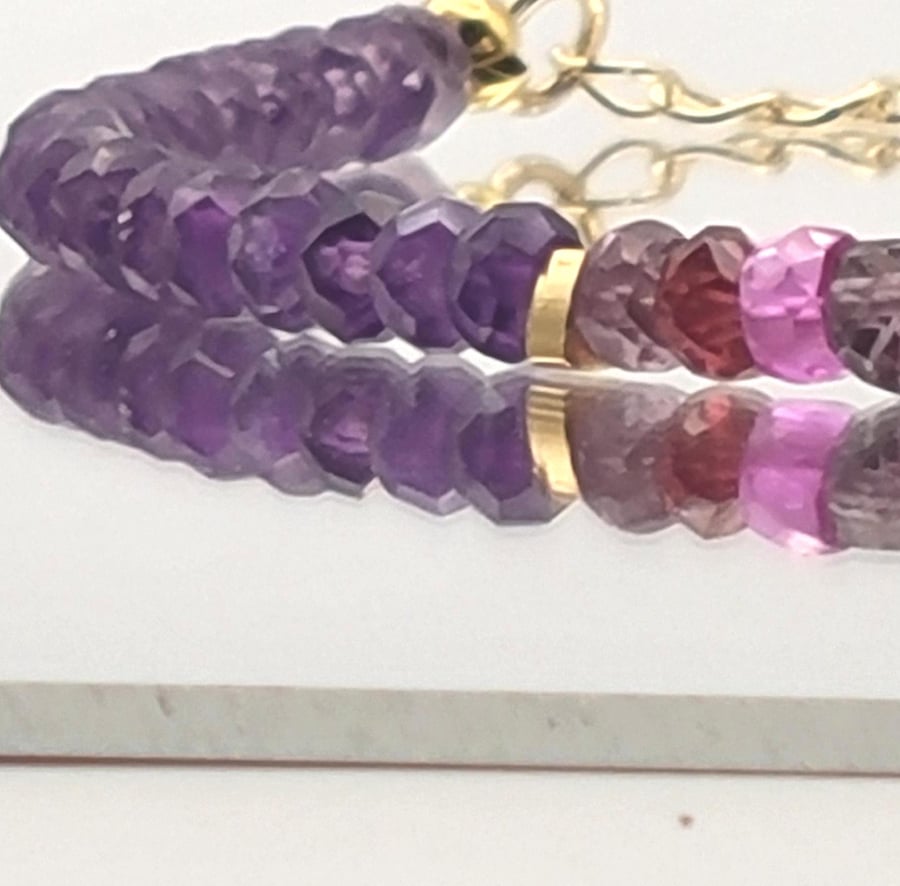 Handmade Amethyst and Spinel Bracelet - Gemstone Beaded Jewelry