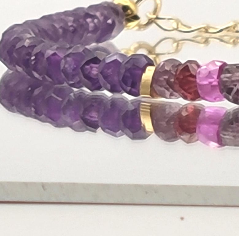 Handmade Amethyst and Spinel Bracelet - Gemstone Beaded Jewelry