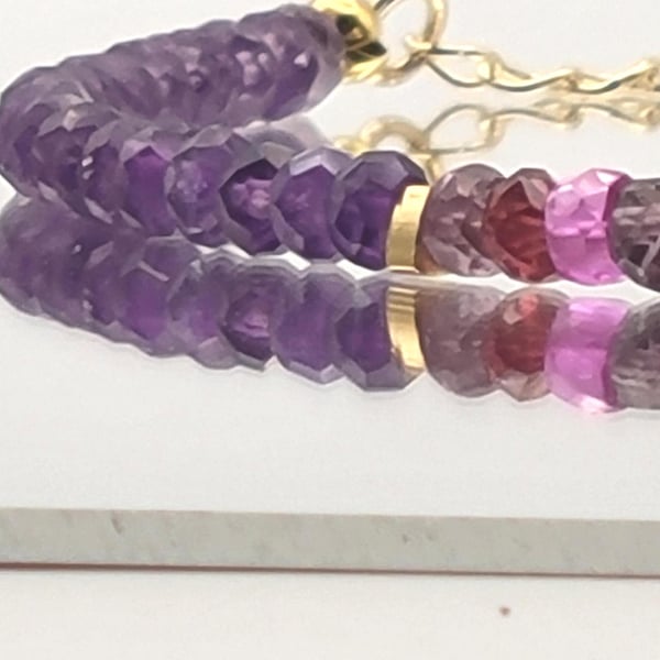 Handmade Amethyst and Spinel Bracelet - Gemstone Beaded Jewelry