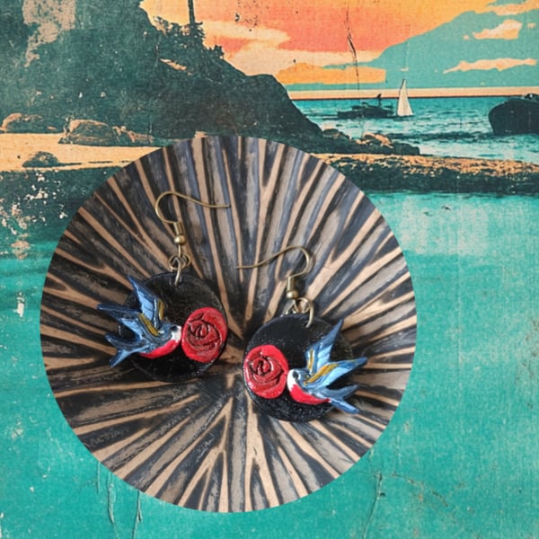 Swallow tattoo earrings 