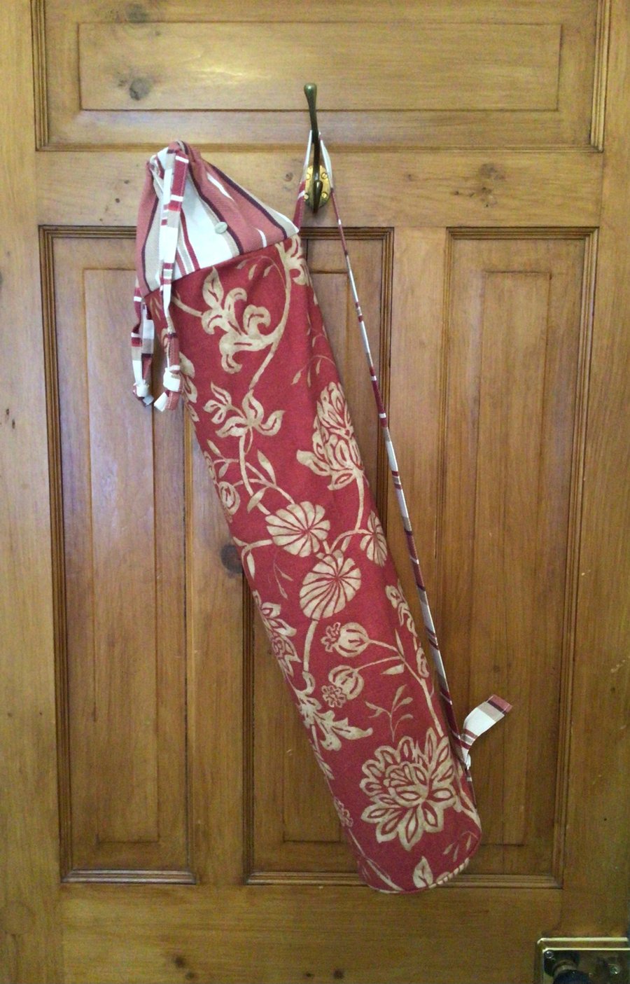 Yoga Mat Bag in Russet Floral and Striped Print Fabric