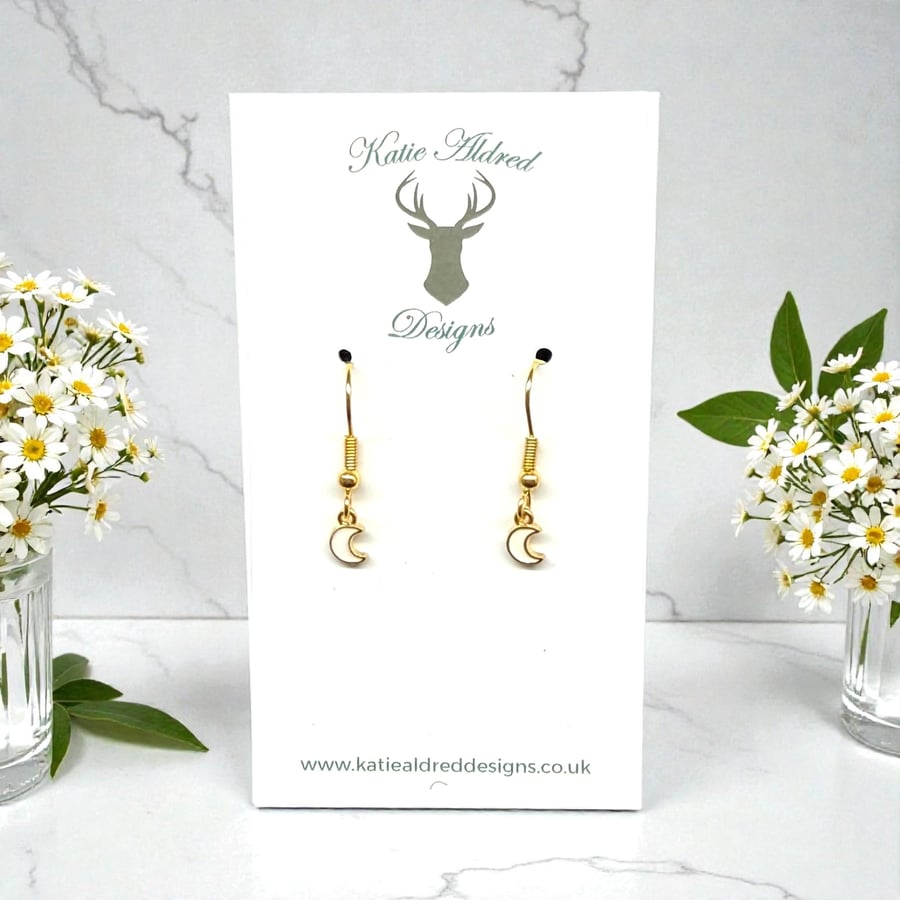 Charm Earrings - Mini White Crescent Moon
