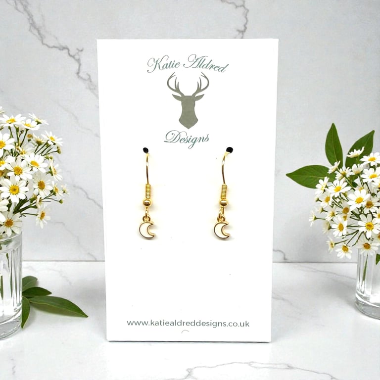 Charm Earrings - Mini White Crescent Moon