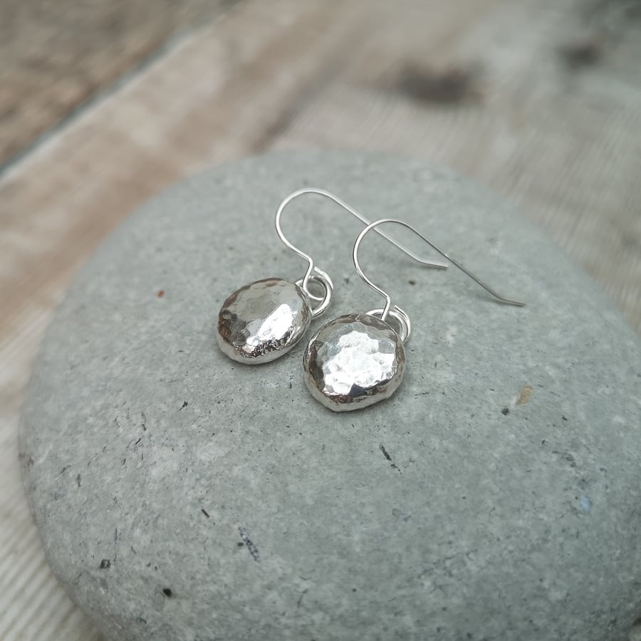 Sterling Silver Hammered Pebble Earrings - JBJ1037