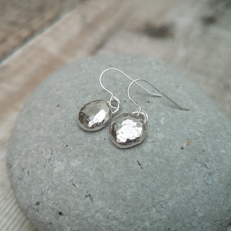 Sterling Silver Hammered Pebble Earrings - JBJ1037