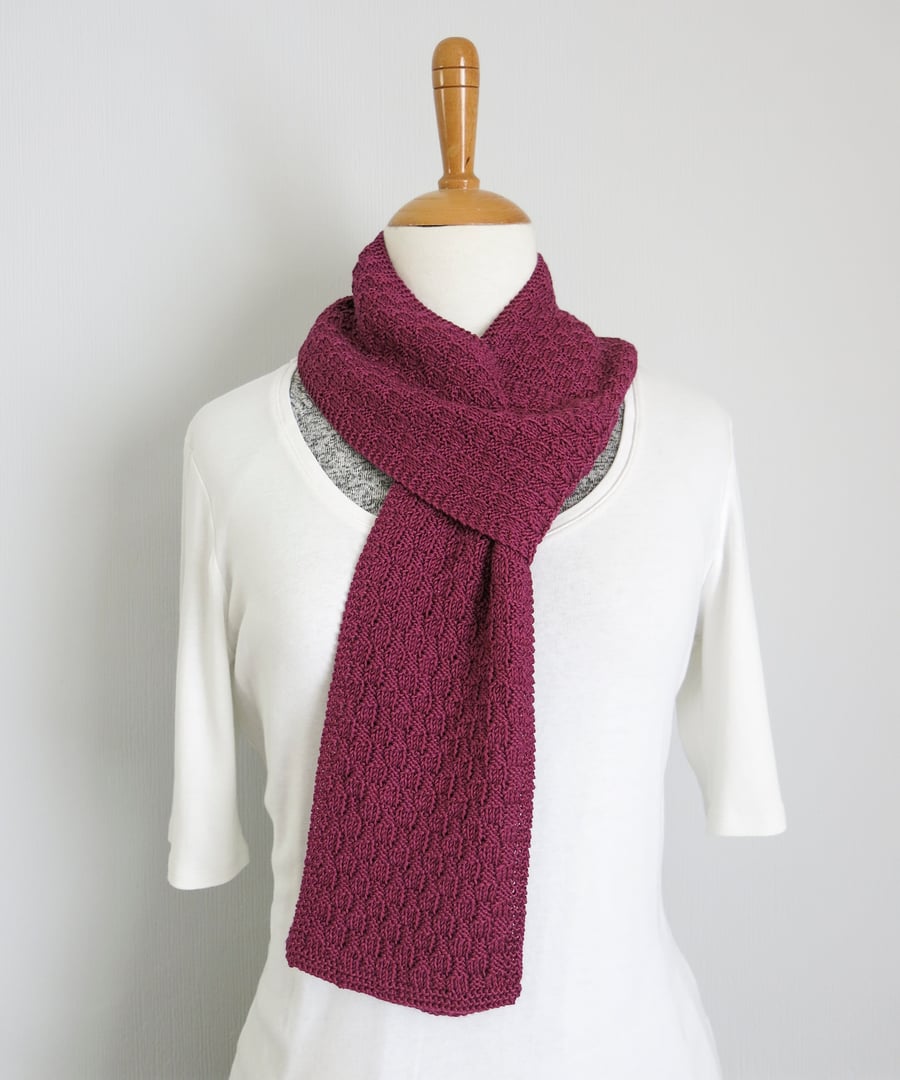 Hand Knit Scarf. Plum.