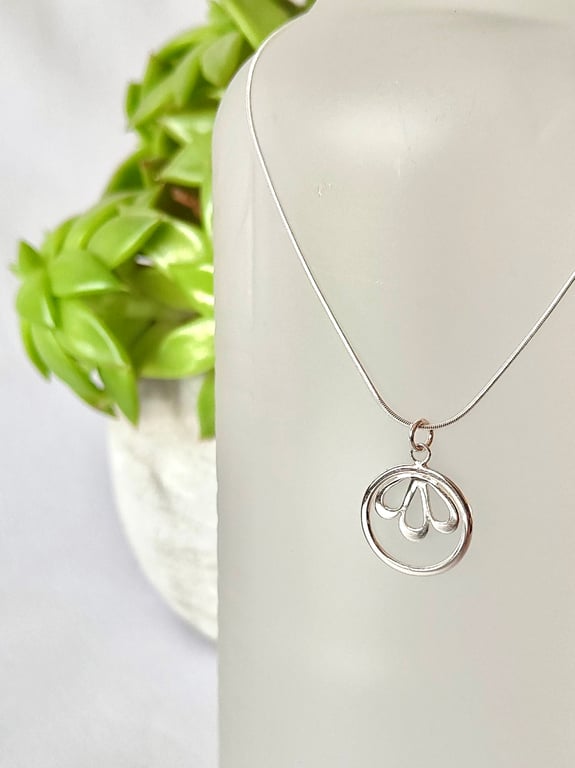 Blooming Blossom Sterling Silver Circle Pendant Necklace