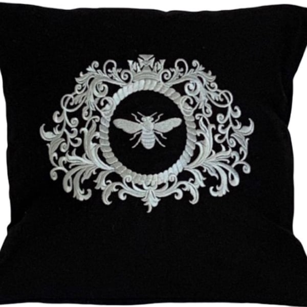 Regal Silver Bee Embroidered Cushion Cover BLACK Gift Idea 