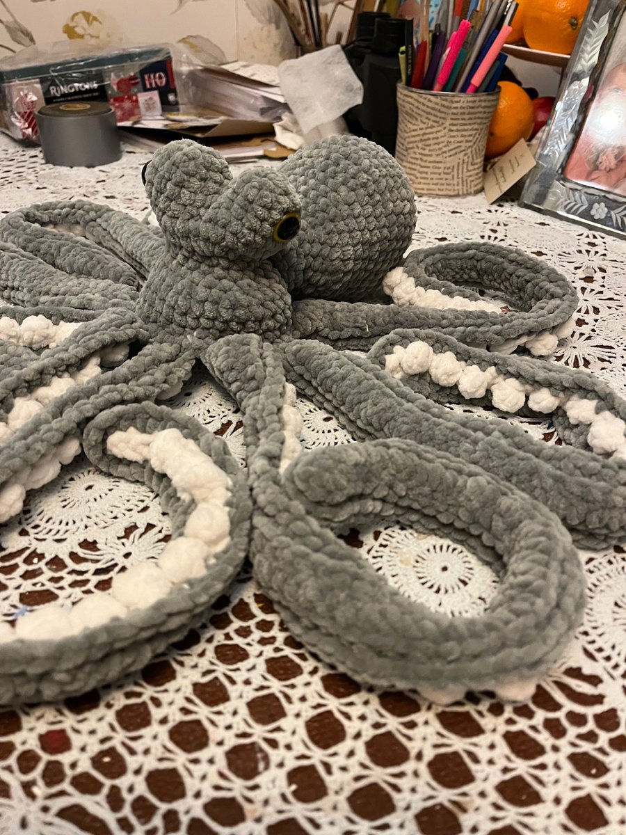 Grey crotcheted octopus hand made large size