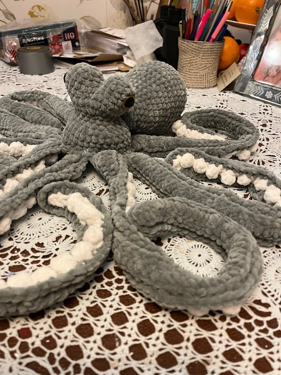 Grey crotcheted octopus hand made large size