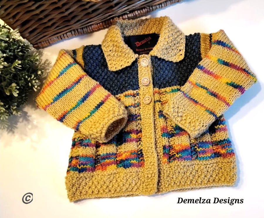 Image of SALE Designer Baby Boy's Hand Knitted Cardigan-Jacket  12-18 months size