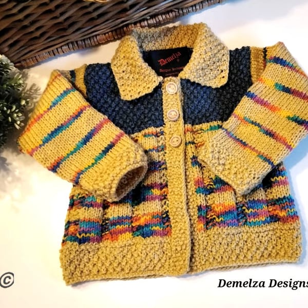 Designer Baby Boy's Hand Knitted Cardigan-Jacket  12-18 months size